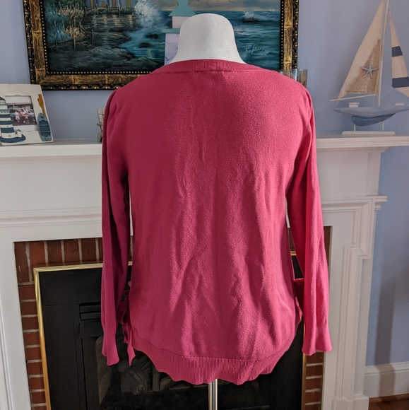 🎀 EUC Cable & Gauge Rosy Pink Crew Neck Bow Sweater, Size XL - Picture 3 of 10